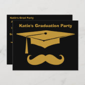 Mustache Abschluss Einladungspostkarte (Vorne/Hinten)