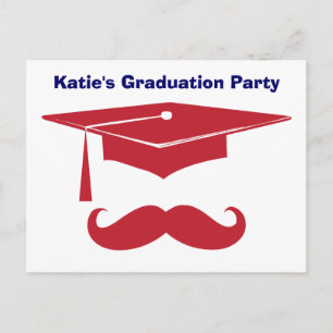 Mustache Abschluss Red Einladungspostkarte