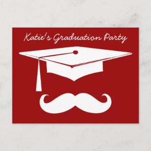 Mustache Abschluss White Ankündigungspostkarte