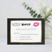 Mustache and Lips Black and Gold Wedding RSVP (Stehend Vorderseite)