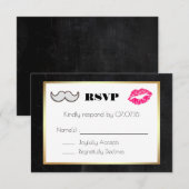 Mustache and Lips Black and Gold Wedding RSVP Karte (Vorne/Hinten)