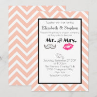 Mustache and Lips Mr. and Mrs. Peach Wedding