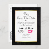 Mustache and Lips Mr. and Mrs Save the Date Ankündigungspostkarte (Vorne/Hinten)