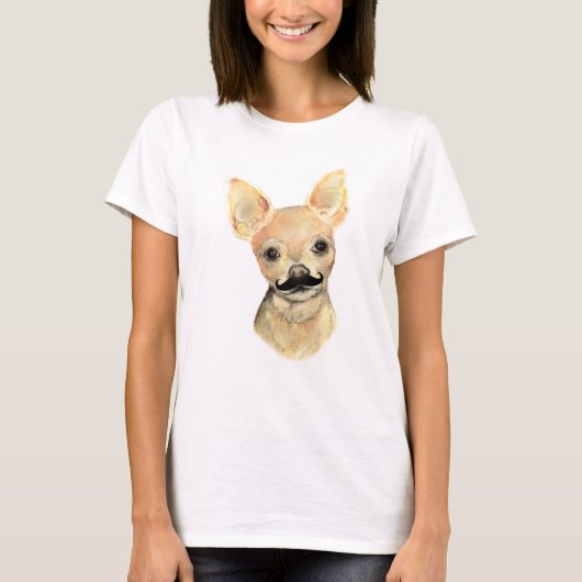 Mustache auf einem Niedlichen Hunde Humor T-Shirt (Vorderseite)