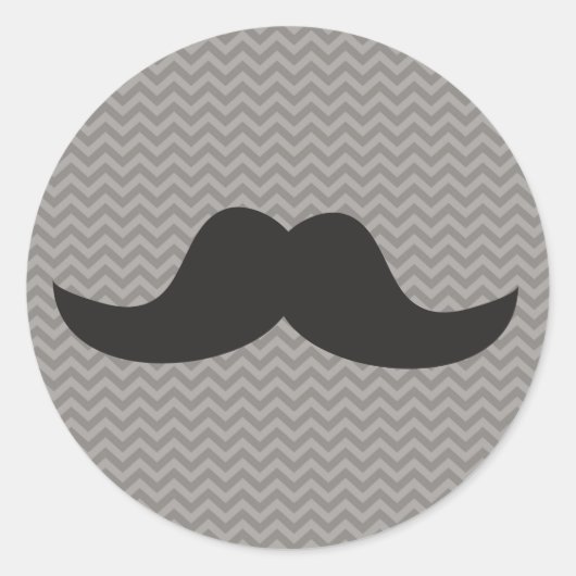 Mustache auf grauem Zickzack Hintergrund Runder Aufkleber (Vorderseite)