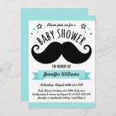 Mustache Baby Dusche Aqua Einladung (Vorne/Hinten)