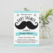 Mustache Baby Dusche Aqua Einladung (Stehend Vorderseite)
