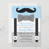 Mustache Baby Dusche Einladung blauer kleiner Mann (Vorderseite)