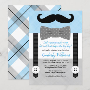 Mustache Baby Dusche Einladung blauer kleiner Mann