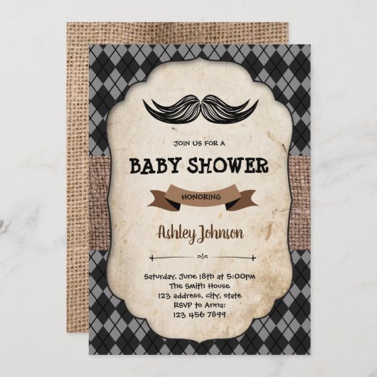 Mustache Baby Dusche Einladungskarte Einladung (Vorne/Hinten)