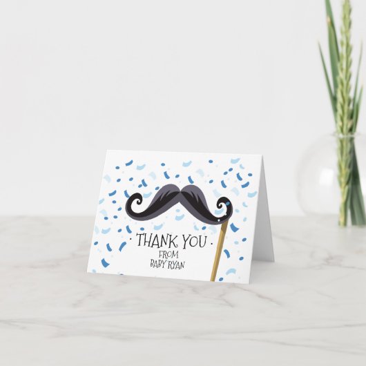 Mustache Baby Dusche Vielen Dank Hinweis Dankeskarte (Vorderseite)