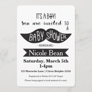 Mustache Baby Shower Black & White Einladungen