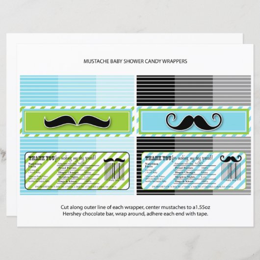Mustache Baby Shower Chocolate Bar Wrappers (Vorne/Hinten)
