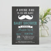 Mustache Baby Shower Einladung Aqua und Grau (Stehend Vorderseite)