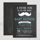 Mustache Baby Shower Einladung Aqua und Grau (Vorne/Hinten)