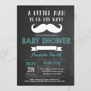Mustache Baby Shower Einladung Aqua und Gray