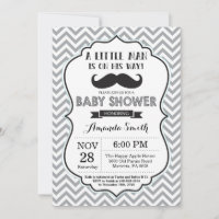 Mustache Baby Shower Einladung Black and Gray
