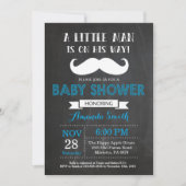 Mustache Baby Shower Einladung Blau und Grau (Vorderseite)