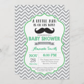 Mustache Baby Shower Einladung Grün und Grau (Vorne/Hinten)