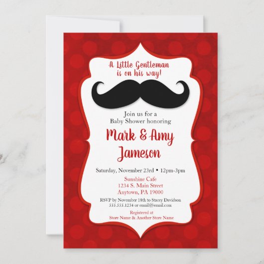 Mustache Baby Shower Einladung Little Man Red (Vorderseite)