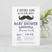 Mustache Baby Shower Einladung Navy Blue und Grau (Stehend Vorderseite)