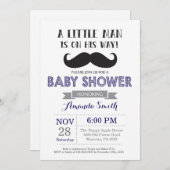 Mustache Baby Shower Einladung Navy Blue und Grau (Vorne/Hinten)