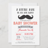 Mustache Baby Shower Einladung Rot und Grau (Vorderseite)