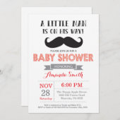 Mustache Baby Shower Einladung Rot und Grau (Vorne/Hinten)