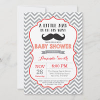 Mustache Baby Shower Einladung Rot und Grau