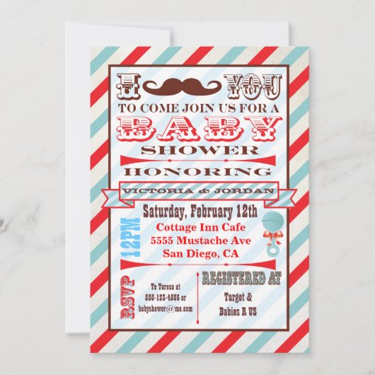 Mustache Baby Shower Einladungen (Vorderseite)