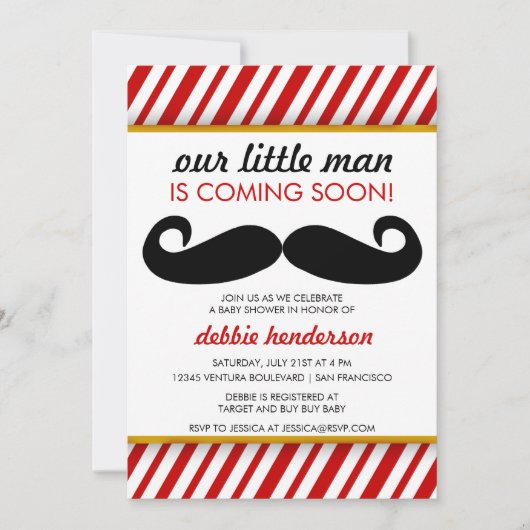Mustache Babydusche Einladung (Vorderseite)