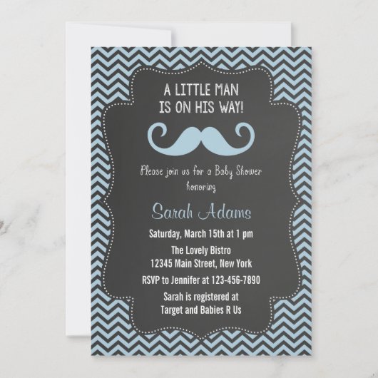 Mustache Babydusche Einladung (Vorderseite)