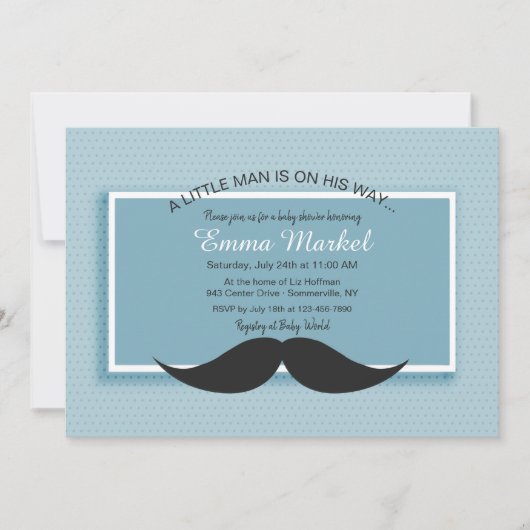 Mustache Babydusche Einladung (Vorderseite)