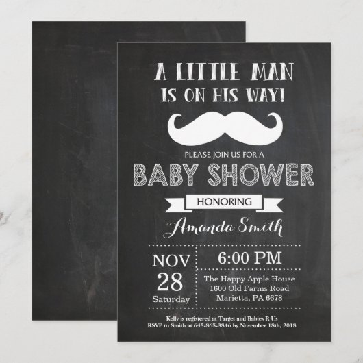 Mustache Babydusche Einladung (Vorne/Hinten)
