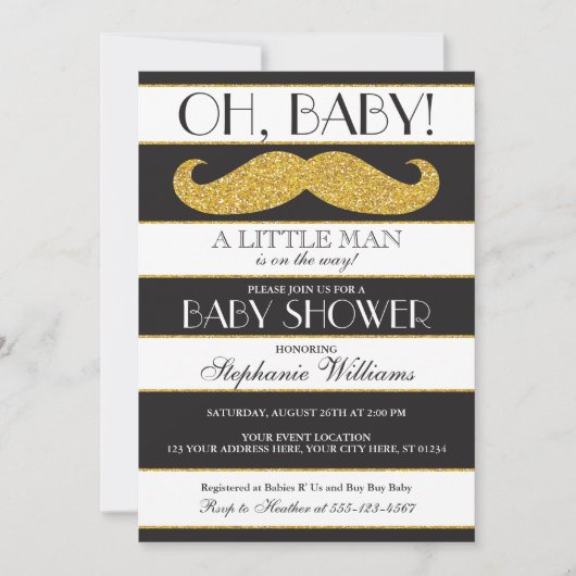 Mustache Babydusche Einladung - Kleiner Mann (Vorderseite)