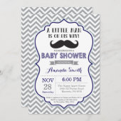 Mustache Babydusche Einladung Navy Blue und Gray (Vorne/Hinten)
