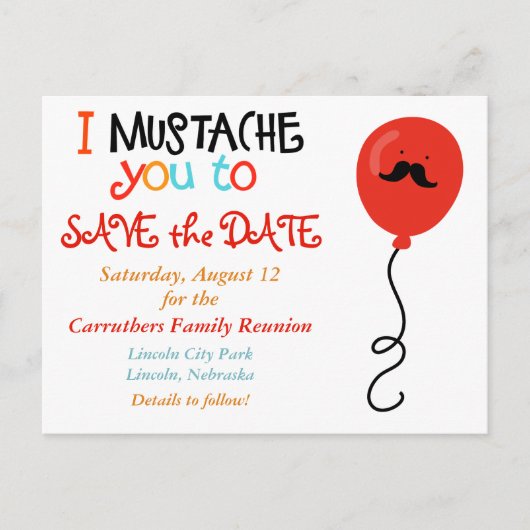 Mustache Balloon Family Wiedersehen Save the Date Ankündigungspostkarte (Vorderseite)