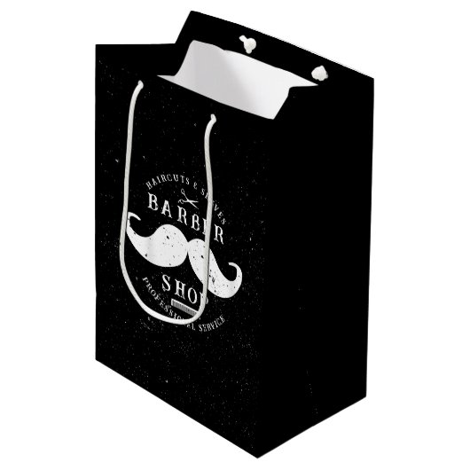 Mustache Barber Shop Barbershop Shopping Mittlere Geschenktüte (Vorderseite Schrägansicht)
