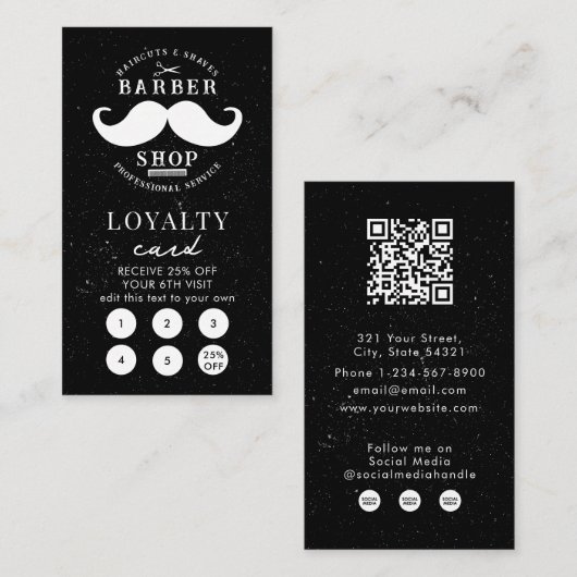 Mustache Barber Shop Haarstylist Loyalty Card Visitenkarte (Vorne/Hinten)