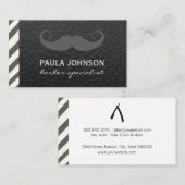 Mustache Barber Shop Pole Black Leather Visitenkarte (Vorne/Hinten)