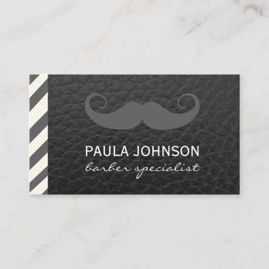 Mustache Barber Shop Pole Black Leather Visitenkarte (Vorderseite)