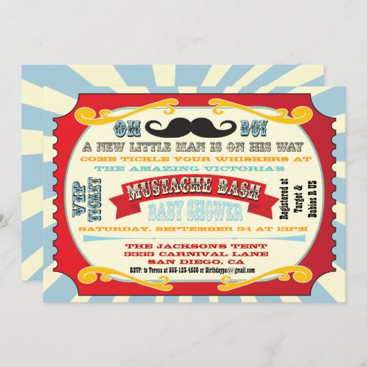 Mustache Bash Baby Shower Einladung (Vorne/Hinten)