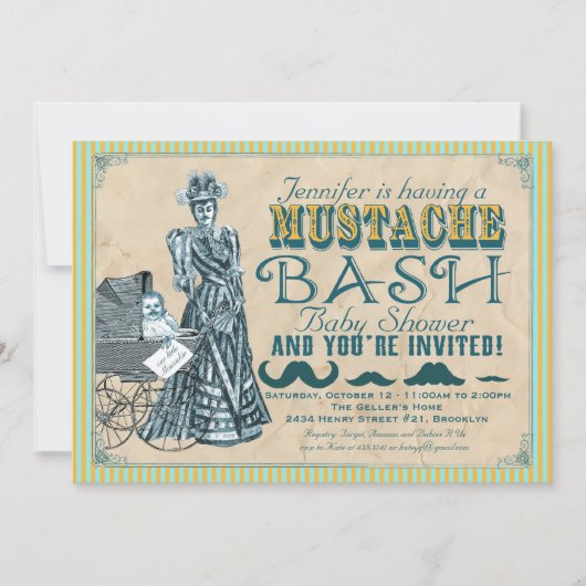 Mustache Bash Babydusche Einladung (Vorderseite)