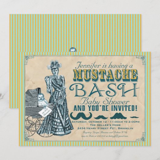 Mustache Bash Babydusche Einladung (Vorne/Hinten)