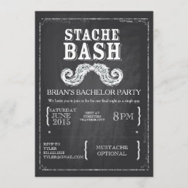 Mustache Bash Bachelor Party Chalkboard Hipster Einladung