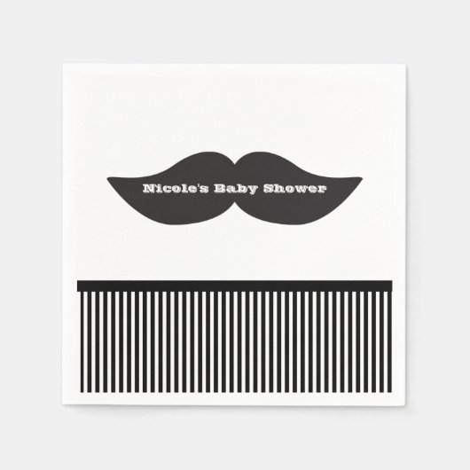 Mustache Bash Black & White Strip Party Napkins Serviette (Vorderseite)