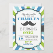 Mustache Bash Blauer Geburtstag Einladung (Vorderseite)