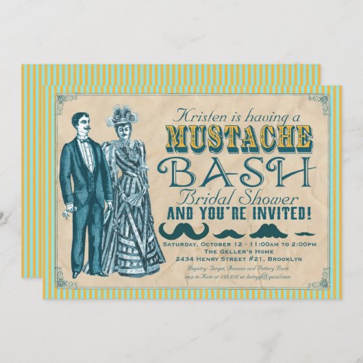 Mustache Bash Bridal Dusche Einladung (Vorne/Hinten)