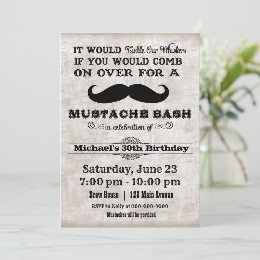 Mustache Bash Geburtstagsparty Einladung (Stehend Vorderseite)
