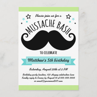 Mustache bash Geburtstagsparty Limette grünes Aqua Einladung